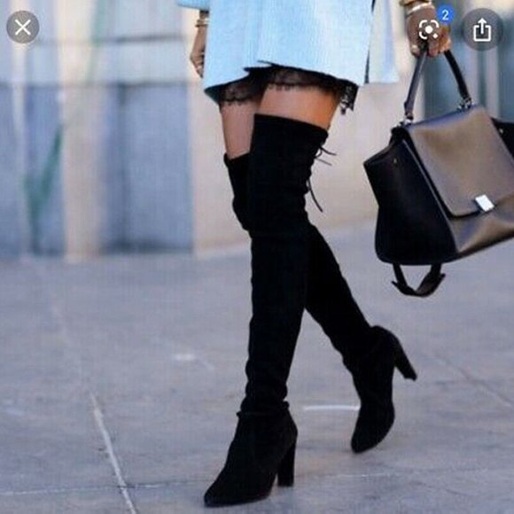 Stuart Weitzman Highland OTK Stretch Suede Boot Black Size 8.5 M MSRP $950 - Picture 2 of 12